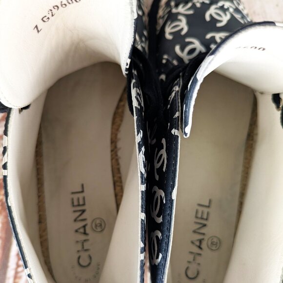 Chanel Lace-Up Espadrilles, Black and White, Size 8.5 Women - Picture 3 of 6